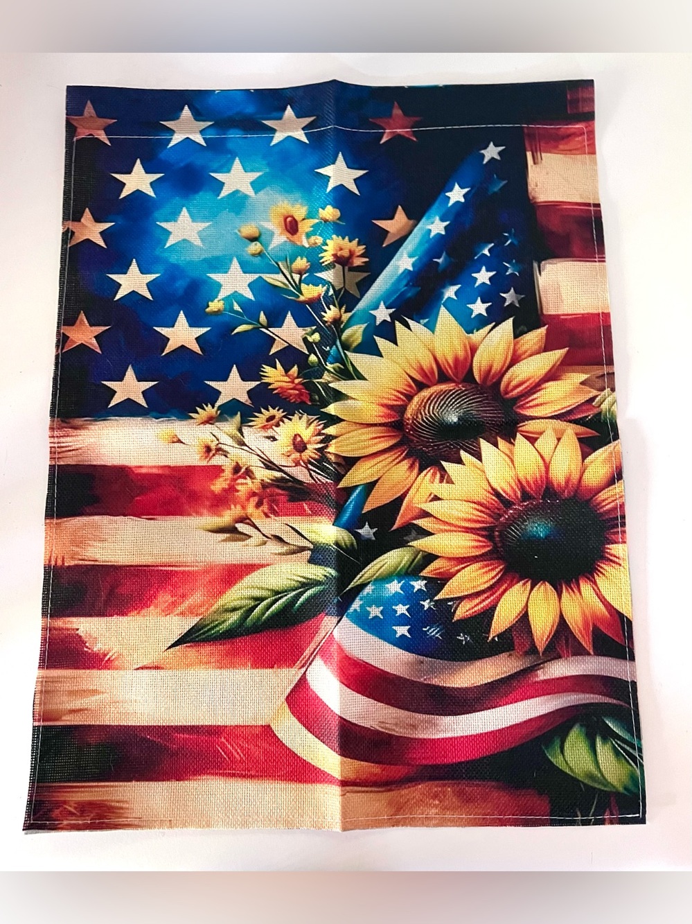 Garden Flag  New
Sunflowers & American Flag 18”x 14”
